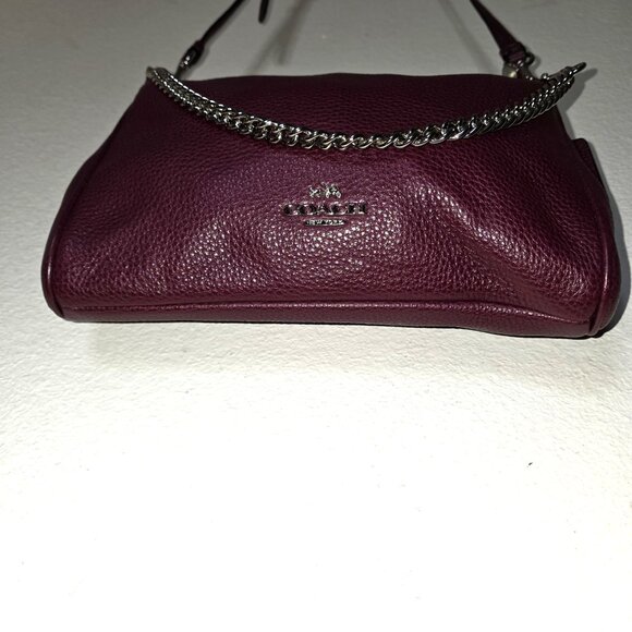 Coach Carrie Pebbled Leather Chain Crossbody Shoulder Bag Fuchsia Bordeaux - Picture 13 of 16